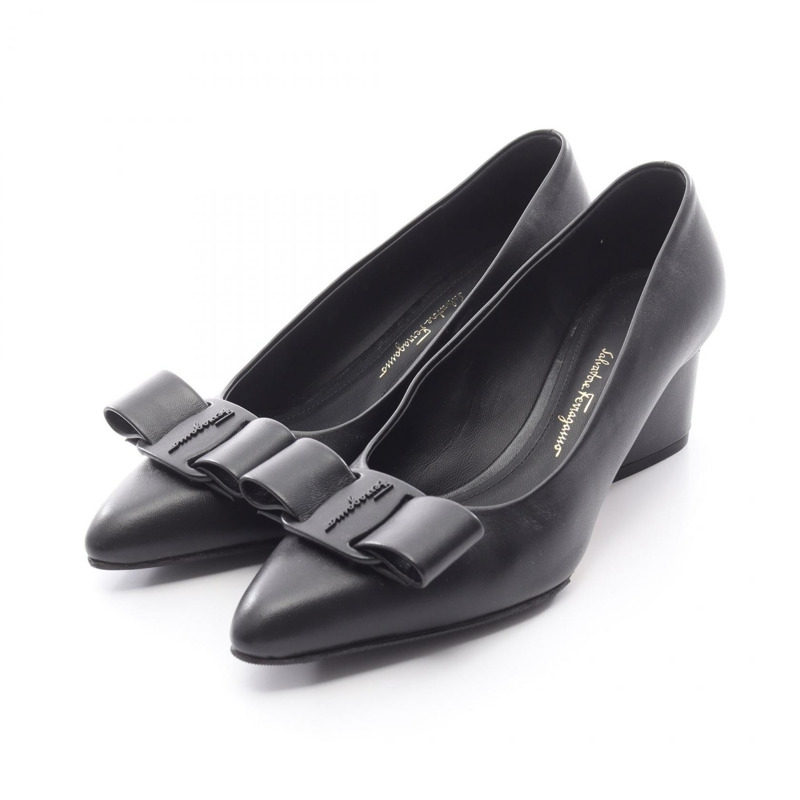Salvatore Ferragamo VIVA55 淺口鞋/高跟鞋 皮革 黑色 6 碼 二手 女士-0