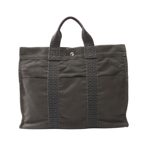 HERMES Herline MM 手提包 帆布 尼龍帆布 灰色 二手 SHW
