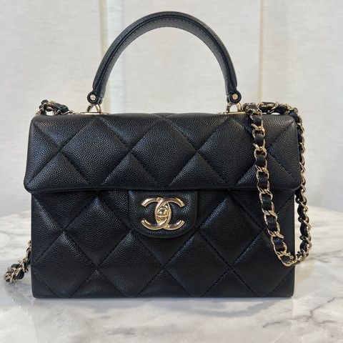 Chanel 黑荔枝皮金釦Kelly手提斜背包AS4711