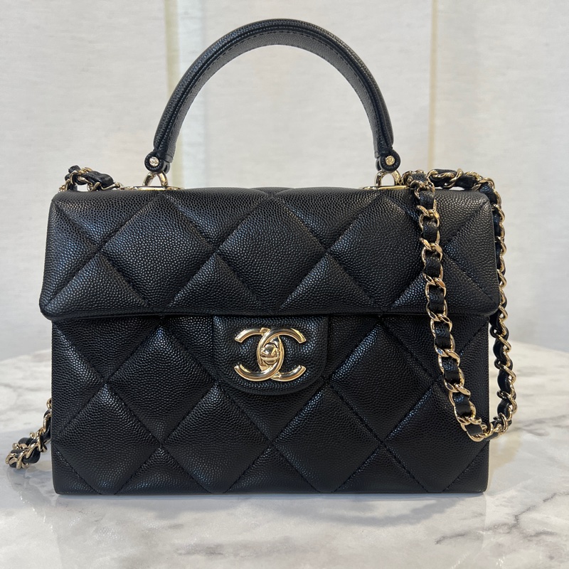 Chanel 黑荔枝皮金釦Kelly手提斜背包AS4711-0
