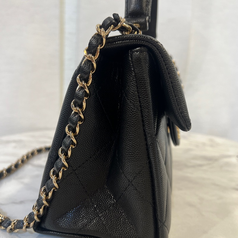 Chanel 黑荔枝皮金釦Kelly手提斜背包AS4711-3
