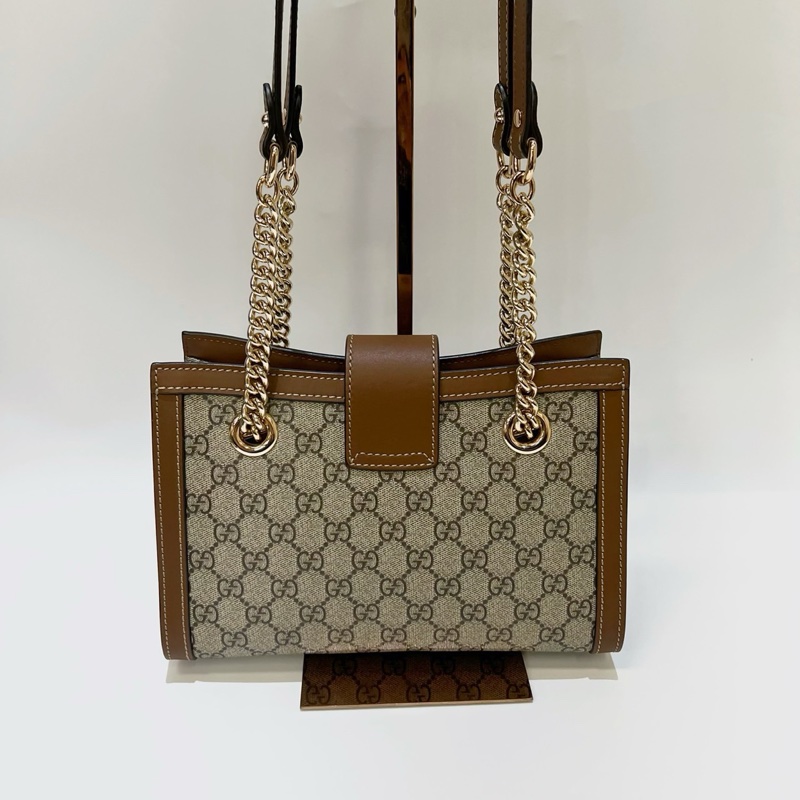 Gucci PVC咖牛皮金方釦Padlock中號肩背包-1