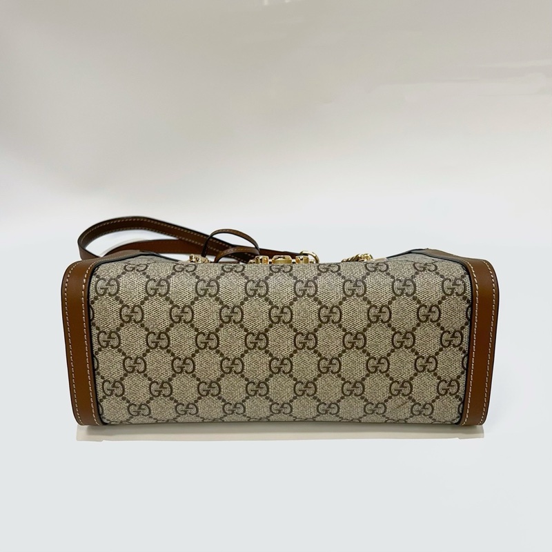 Gucci PVC咖牛皮金方釦Padlock中號肩背包-5