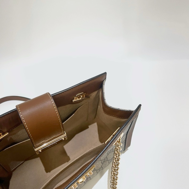 Gucci PVC咖牛皮金方釦Padlock中號肩背包-6