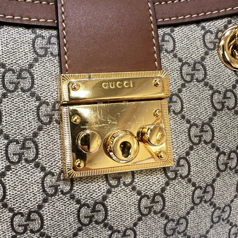 Gucci PVC咖牛皮金方釦Padlock中號肩背包-7