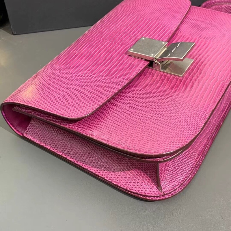 98新Celine box中號覆盆紫色蜥蜴皮銀扣單肩斜挎包-1