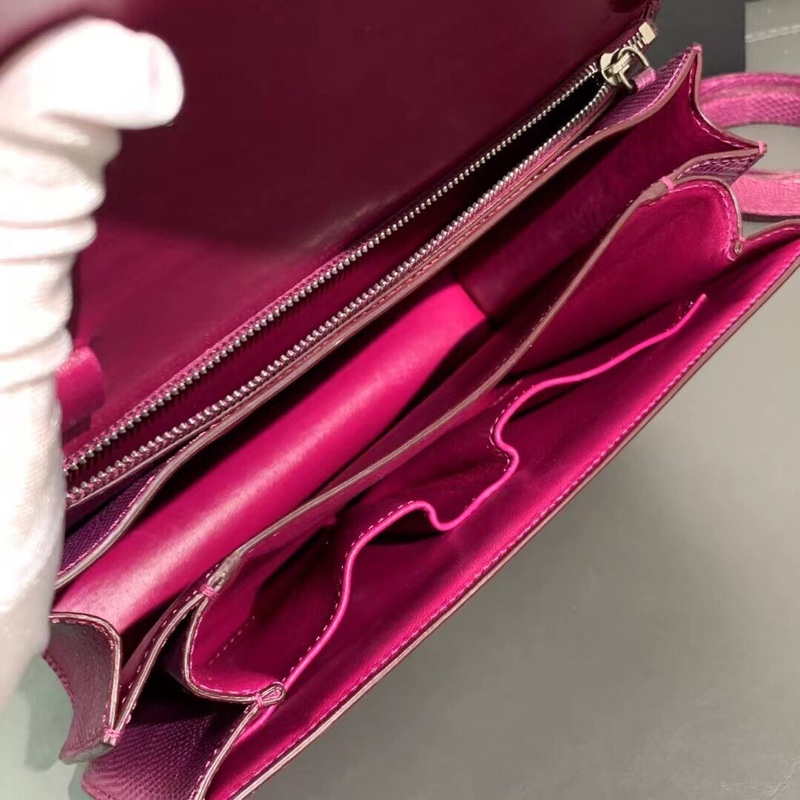 98新Celine box中號覆盆紫色蜥蜴皮銀扣單肩斜挎包-4