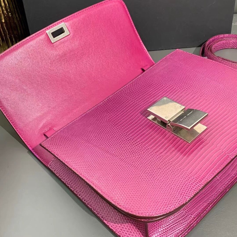 98新Celine box中號覆盆紫色蜥蜴皮銀扣單肩斜挎包-5