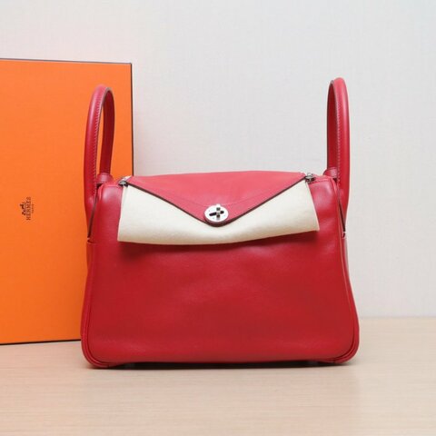HERMES Lindy30S5番茄紅Swift皮X刻銀扣肩背包