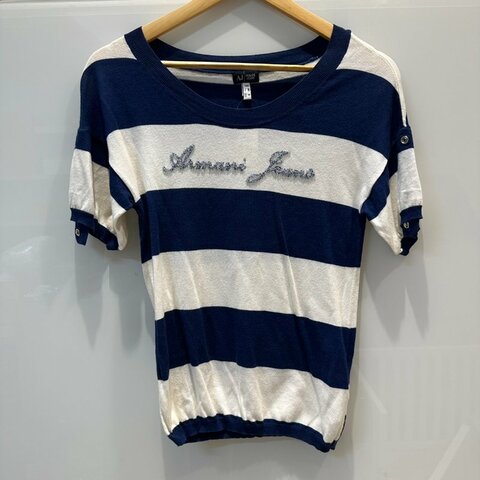 【美收精品】ARMANI 藍白針織短袖 4-212【隔月月中將轉賣至日本 上架期限30天】