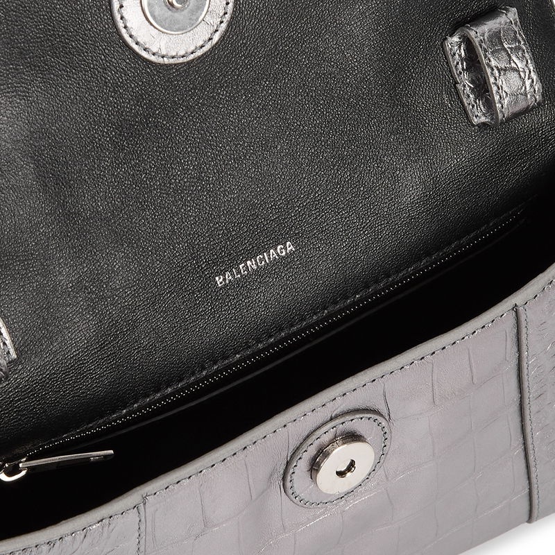 Balenciaga Downtown XS 銀色鱷魚紋單肩包-6