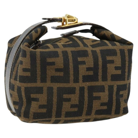FENDI Zucca 帆布化妝包 黑色 棕金色 正品 144083