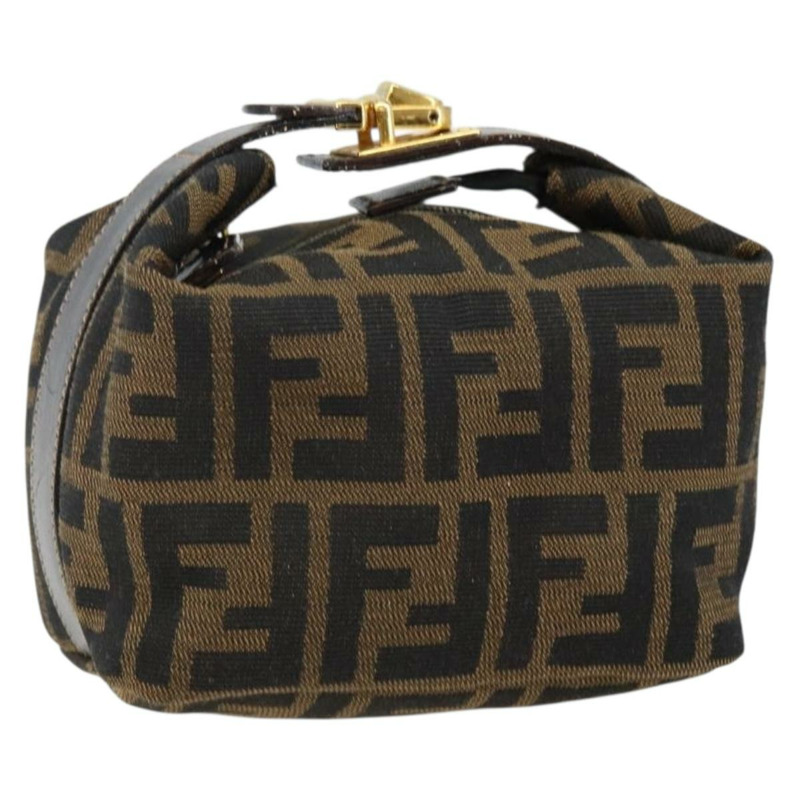 【日本直送】FENDI Zucca 帆布化妝包 黑色 棕金色 正品 144083-0
