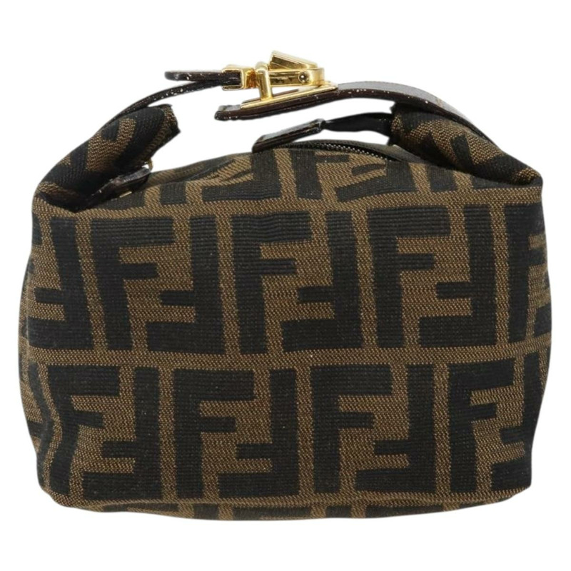 【日本直送】FENDI Zucca 帆布化妝包 黑色 棕金色 正品 144083-12