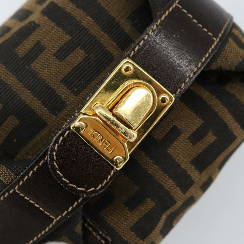 【日本直送】FENDI Zucca 帆布化妝包 黑色 棕金色 正品 144083-16
