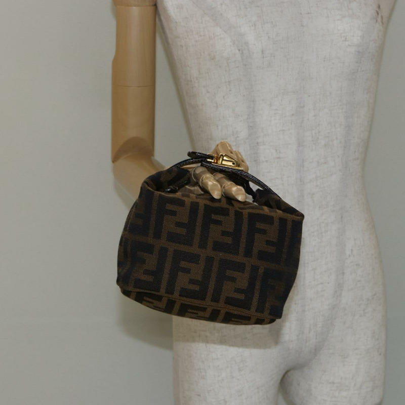 【日本直送】FENDI Zucca 帆布化妝包 黑色 棕金色 正品 144083-19