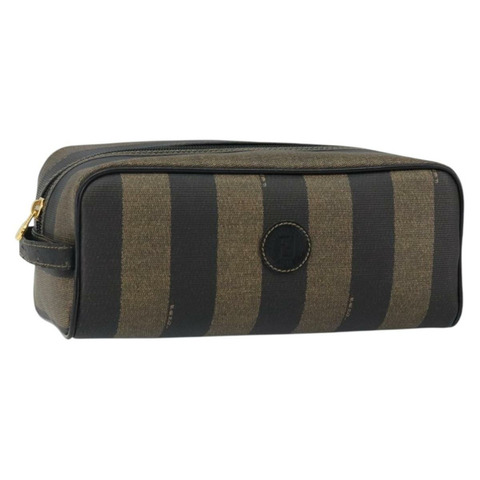 FENDI 山胡桃帆布手拿包 PVC 黑色 棕金色 正品 144211