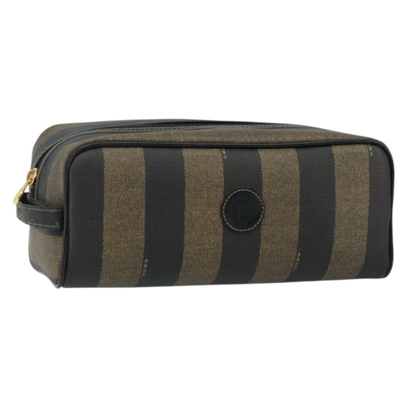 【日本直送】FENDI 山胡桃帆布手拿包 PVC 黑色 棕金色 正品 144211-0