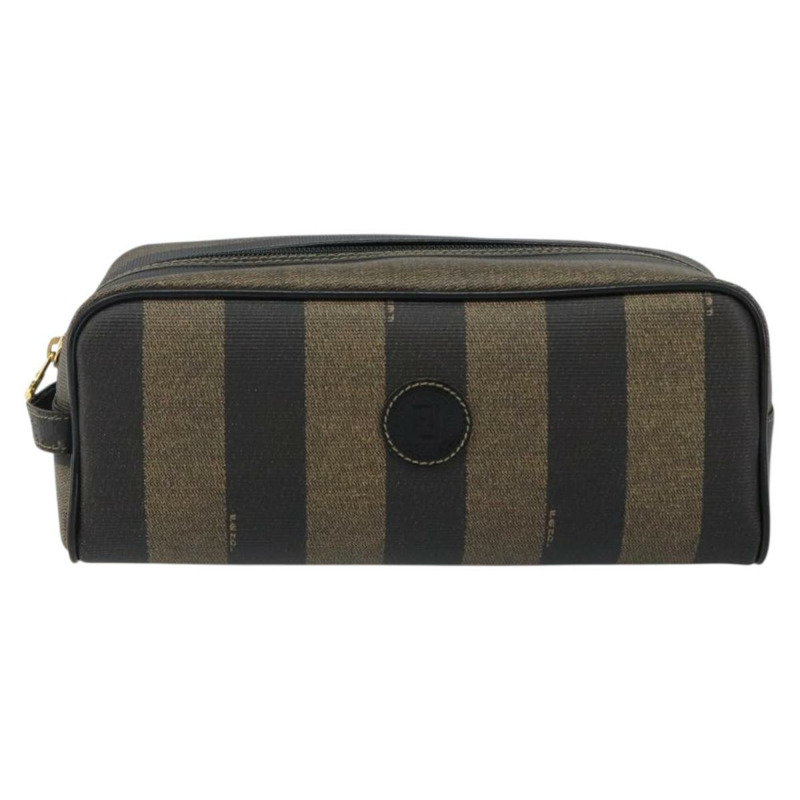 【日本直送】FENDI 山胡桃帆布手拿包 PVC 黑色 棕金色 正品 144211-12