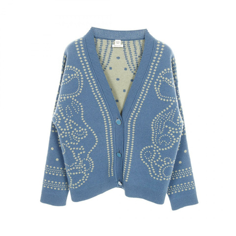 HERMES Brides de Gala 開襟衫 3E2711D8 *36-7726 羊絨 棉 藍色 二手 #36