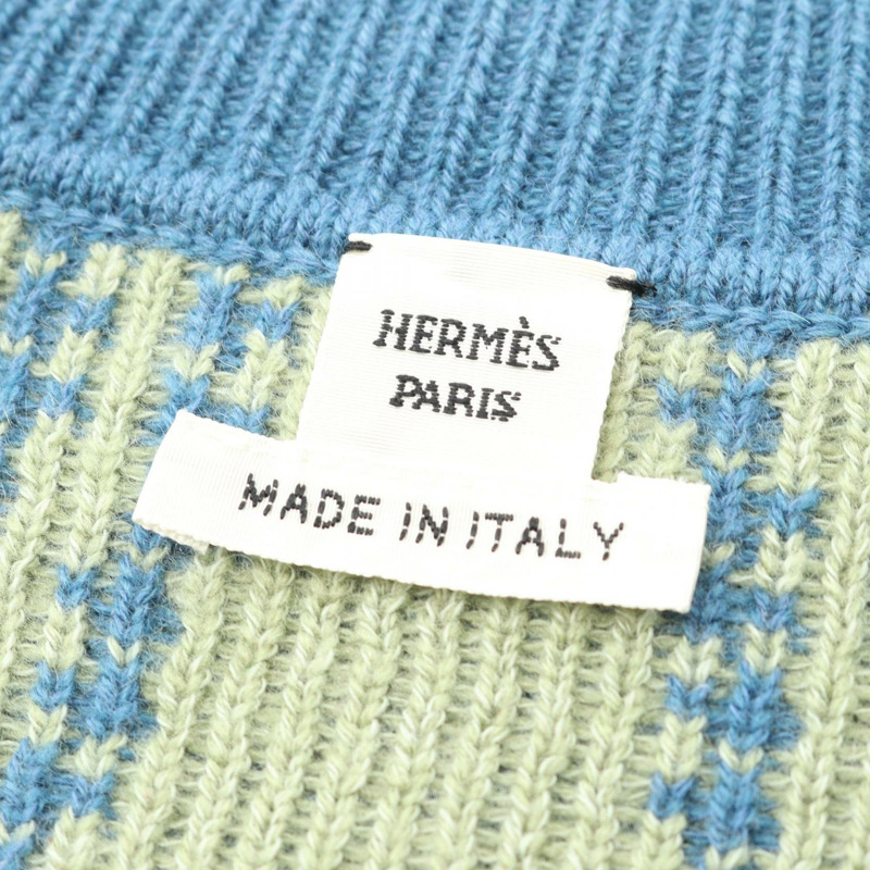 HERMES Brides de Gala 開襟衫 3E2711D8 *36-7726 羊絨 棉 藍色 二手 #36-2