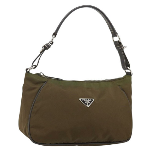 PRADA 單肩包 尼龍 卡其色 銀色 正品 145010