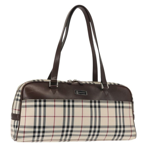 BURBERRY Nova 格紋肩背包 帆布 米色 銀色 正品 gh989