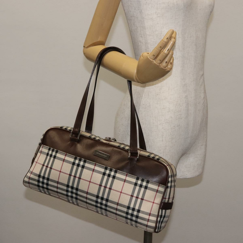 【日本直送】BURBERRY Nova 格紋肩背包 帆布 米色 銀色 正品 gh989-20