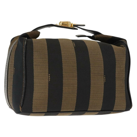 FENDI 山胡桃帆布化妝包 PVC 黑棕色 正品 143498