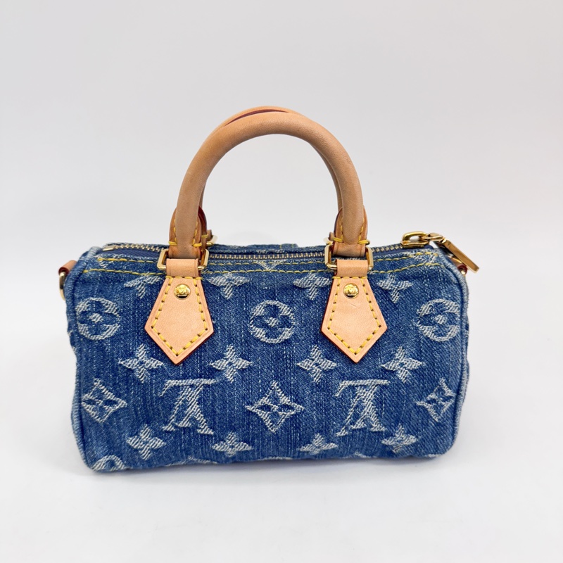 LV Nano Speedy 丹寧金釦手提斜背 晶片款-1