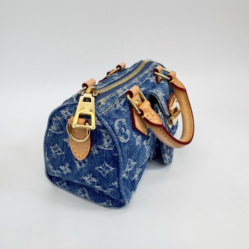 LV Nano Speedy 丹寧金釦手提斜背 晶片款-2