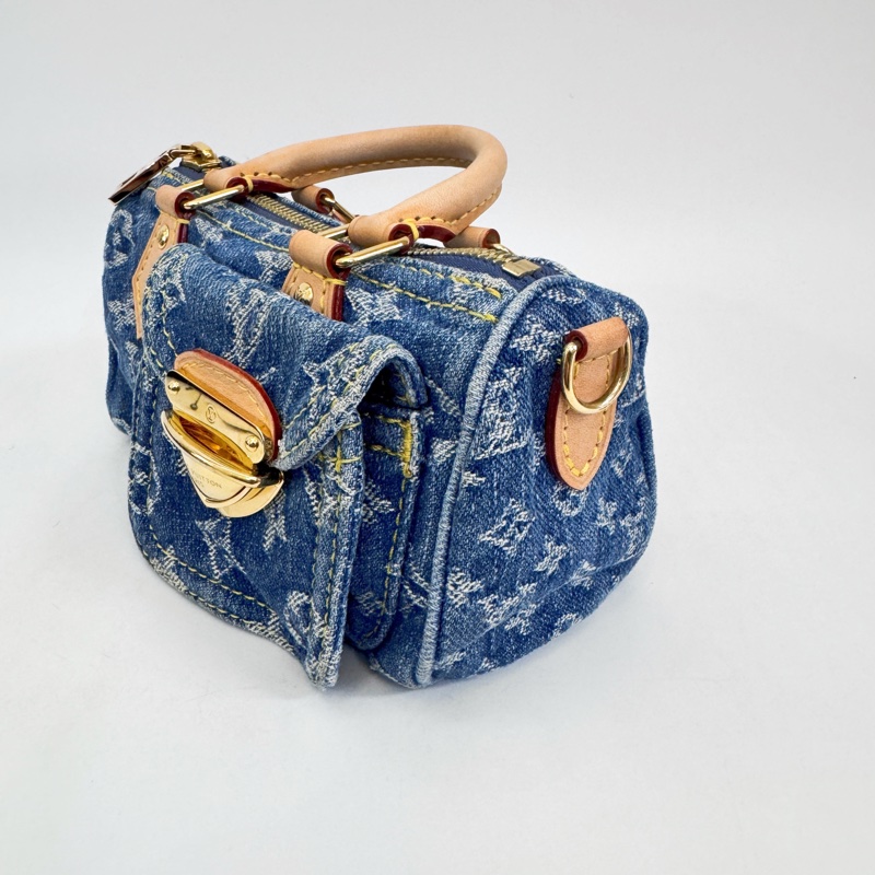 LV Nano Speedy 丹寧金釦手提斜背 晶片款-3