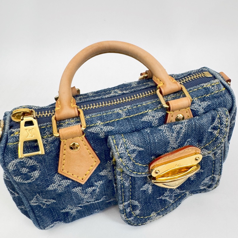 LV Nano Speedy 丹寧金釦手提斜背 晶片款-7