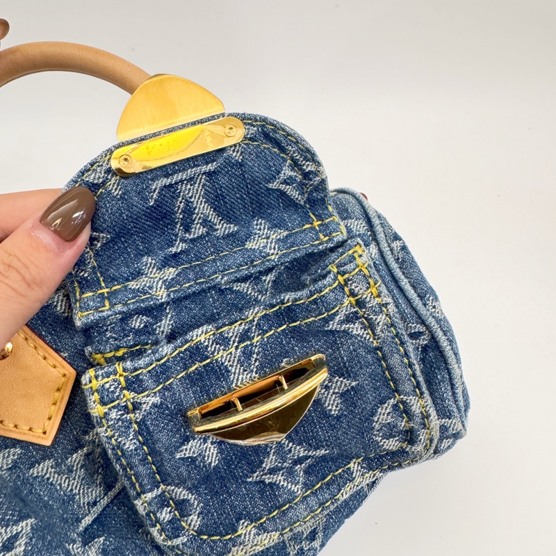 LV Nano Speedy 丹寧金釦手提斜背 晶片款-10