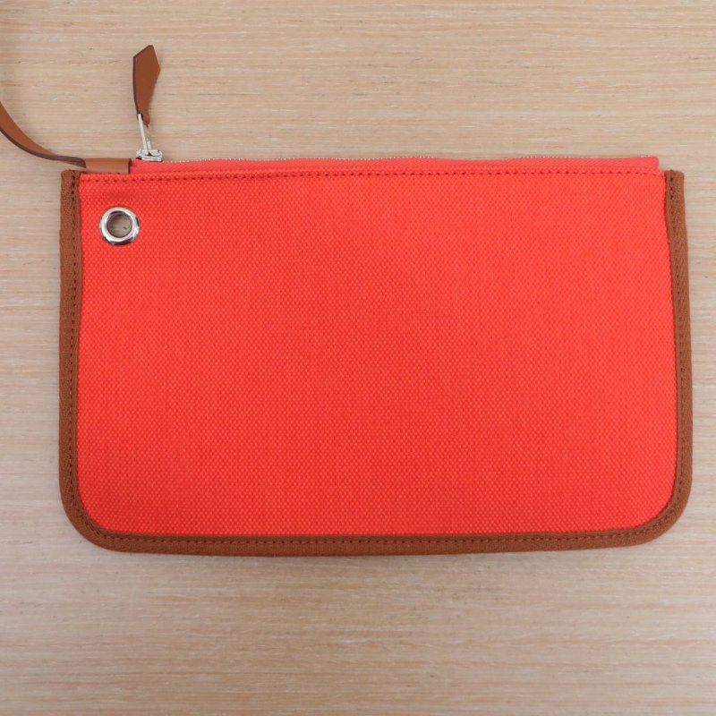 HERMES Herbag31G0原野橙帆布/Hunter牛皮W刻銀扣原野橙/淺黃褐色肩背包-5