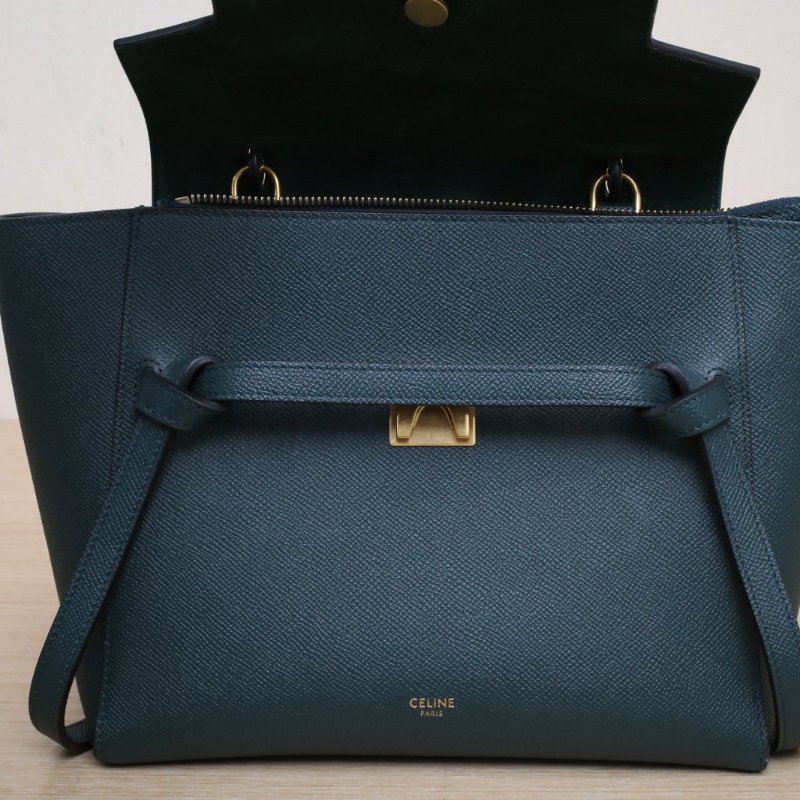 CELINE Belt鯰魚包Micro24綠色牛皮金扣肩背包-5