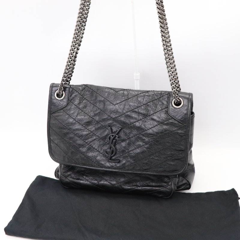 Saint Laurent 聖羅蘭 Niki 黑色牛皮 槍色金屬鏈條 單肩包 斜背包-0