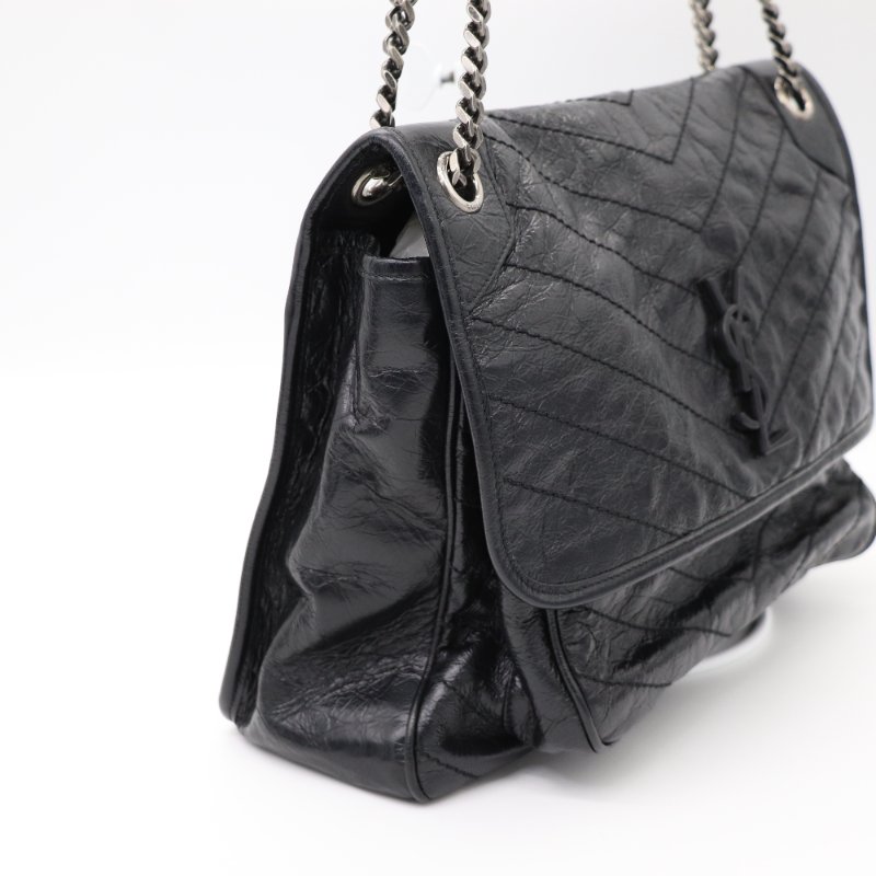 Saint Laurent 聖羅蘭 Niki 黑色牛皮 槍色金屬鏈條 單肩包 斜背包-1