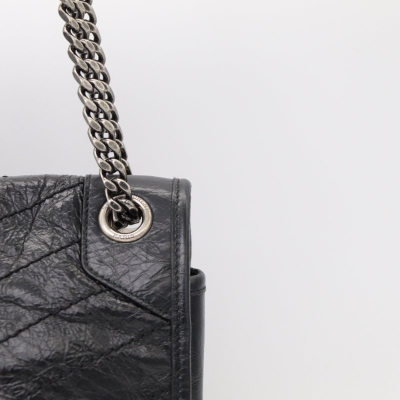 Saint Laurent 聖羅蘭 Niki 黑色牛皮 槍色金屬鏈條 單肩包 斜背包-6