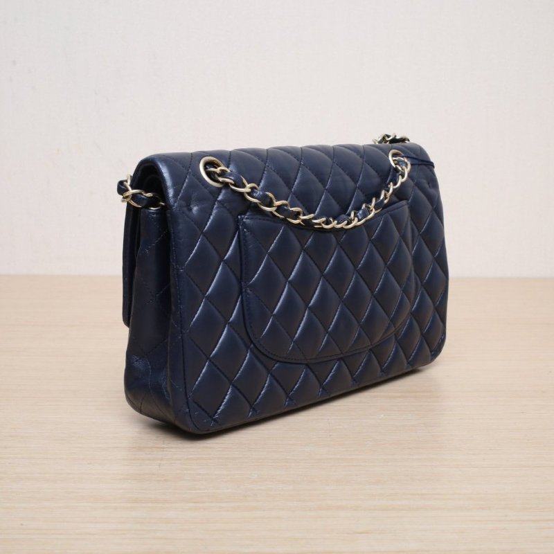 CHANEL CF口蓋包中號25.5藍色羊皮20開金扣肩背包-1