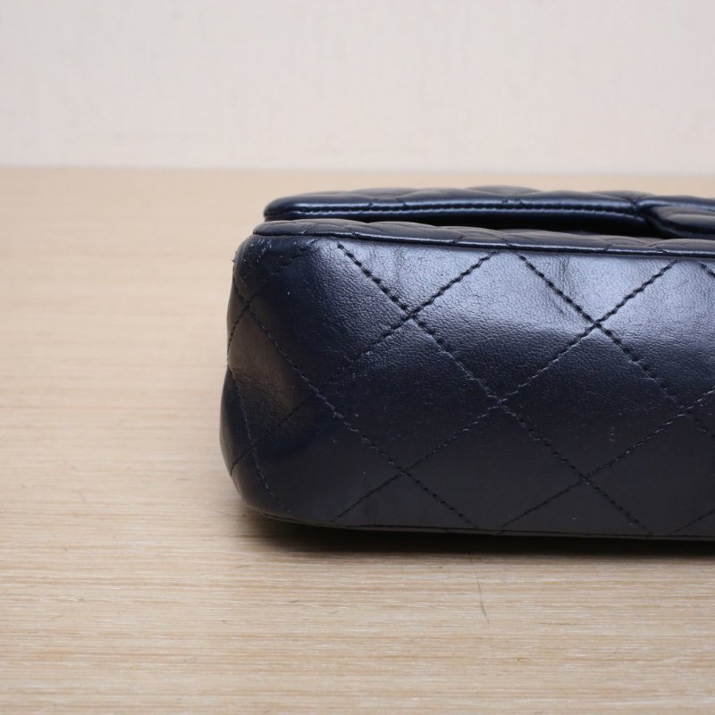 CHANEL CF口蓋包中號25.5藍色羊皮20開金扣肩背包-3