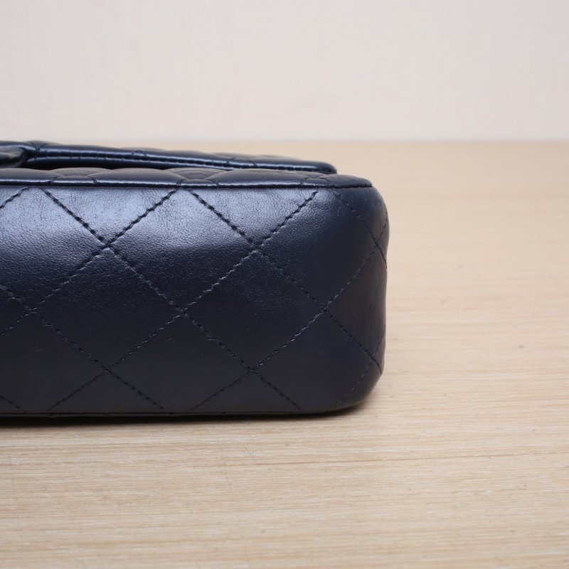 CHANEL CF口蓋包中號25.5藍色羊皮20開金扣肩背包-4