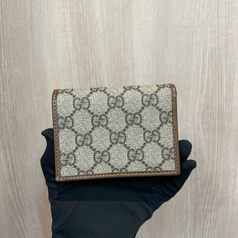 Gucci咖PVC咖牛皮金馬銜釦1955對釦式5卡mini短夾-1
