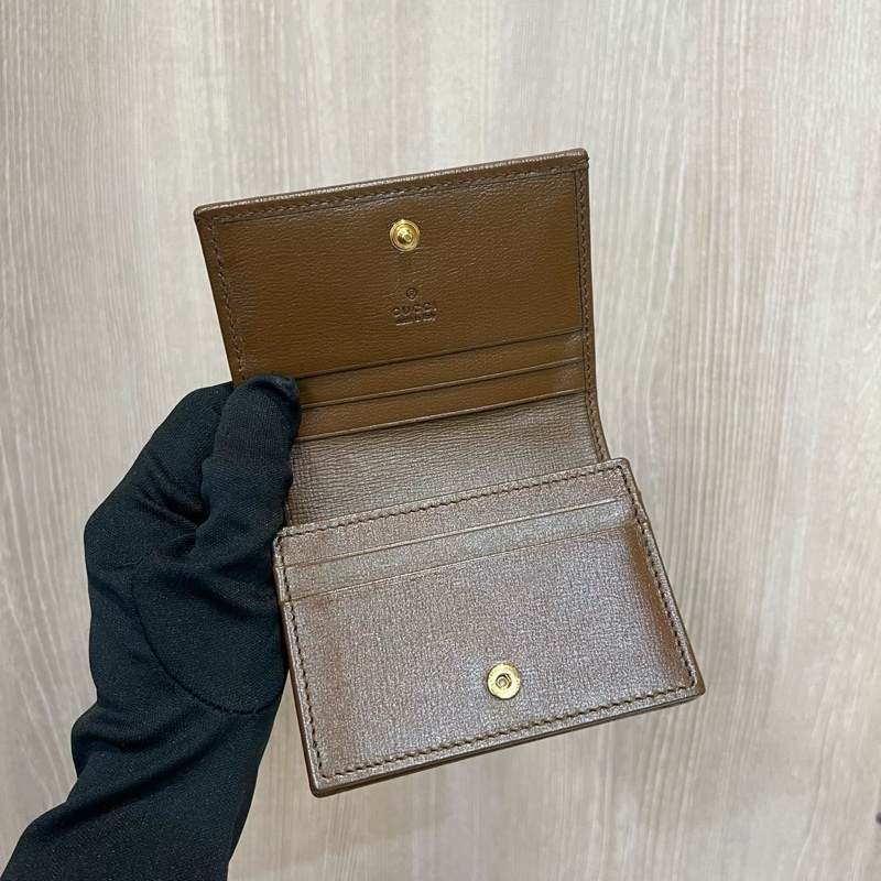 Gucci咖PVC咖牛皮金馬銜釦1955對釦式5卡mini短夾-2