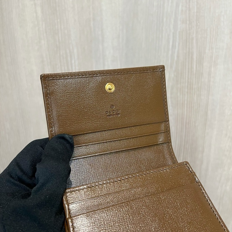 Gucci咖PVC咖牛皮金馬銜釦1955對釦式5卡mini短夾-3