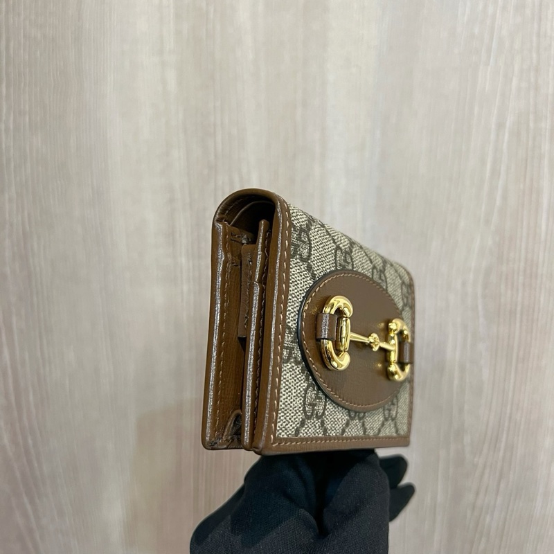 Gucci咖PVC咖牛皮金馬銜釦1955對釦式5卡mini短夾-6