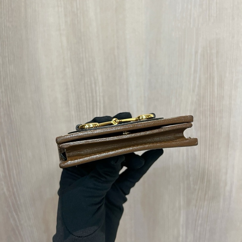 Gucci咖PVC咖牛皮金馬銜釦1955對釦式5卡mini短夾-7