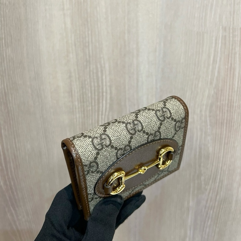 Gucci咖PVC咖牛皮金馬銜釦1955對釦式5卡mini短夾-8