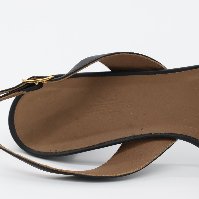 Hermès 愛馬仕 黑色小牛皮 Night 70 露跟 中低跟 涼鞋 EU35-3