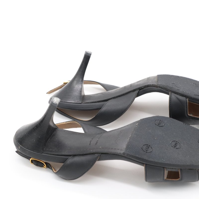 Hermès 愛馬仕 黑色小牛皮 Night 70 露跟 中低跟 涼鞋 EU35-6